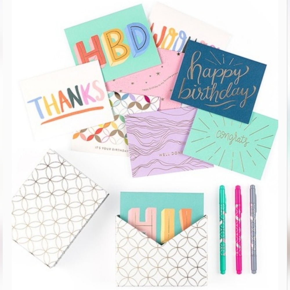 NWT! Erin Condren- Colorful Greeting Card 16 Pack Set with Storage Box!